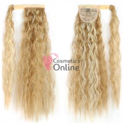 Extensie de par coada cu clema si arici Wave de 90cm cod Q19F27613 Blond Deschis cu Blond Auriu